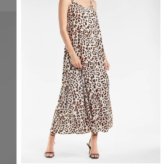 Express Leopard Print V-Neck Maxi Dress Size Small - Picture 2 of 7